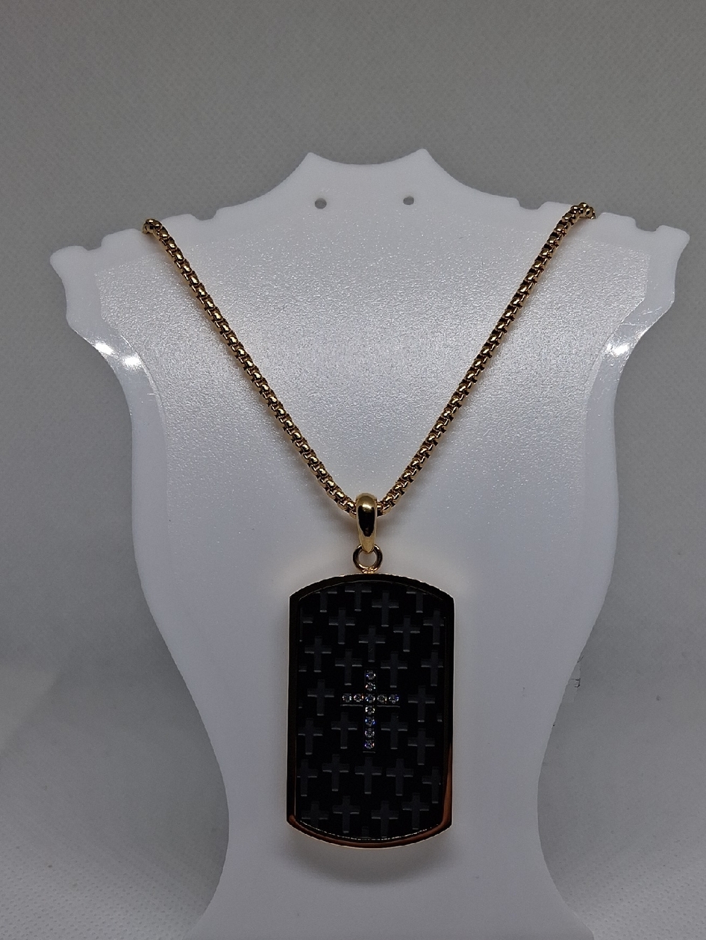 Gold-Tone Chain Necklace with Black Cross Pendant